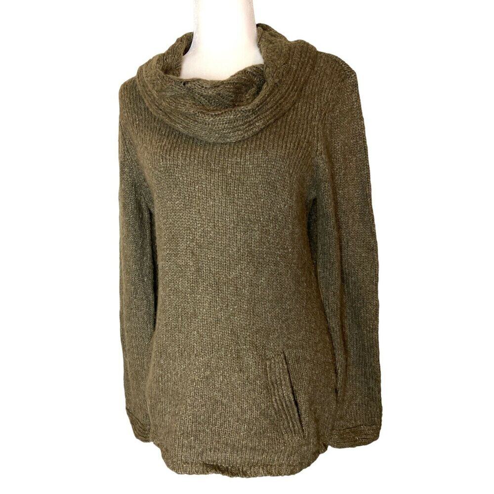 Royal Robbins Sweater Womens Large Pullover Green Cowl‎ Neck Loose Knit Pocket